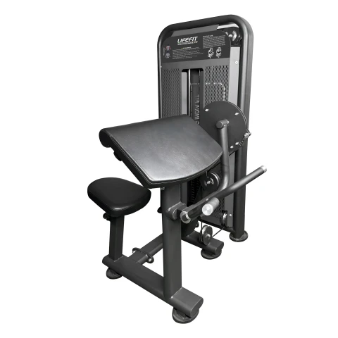 Life Fit M1 preacher curl machine shown from a three-quarter angle against a white background.