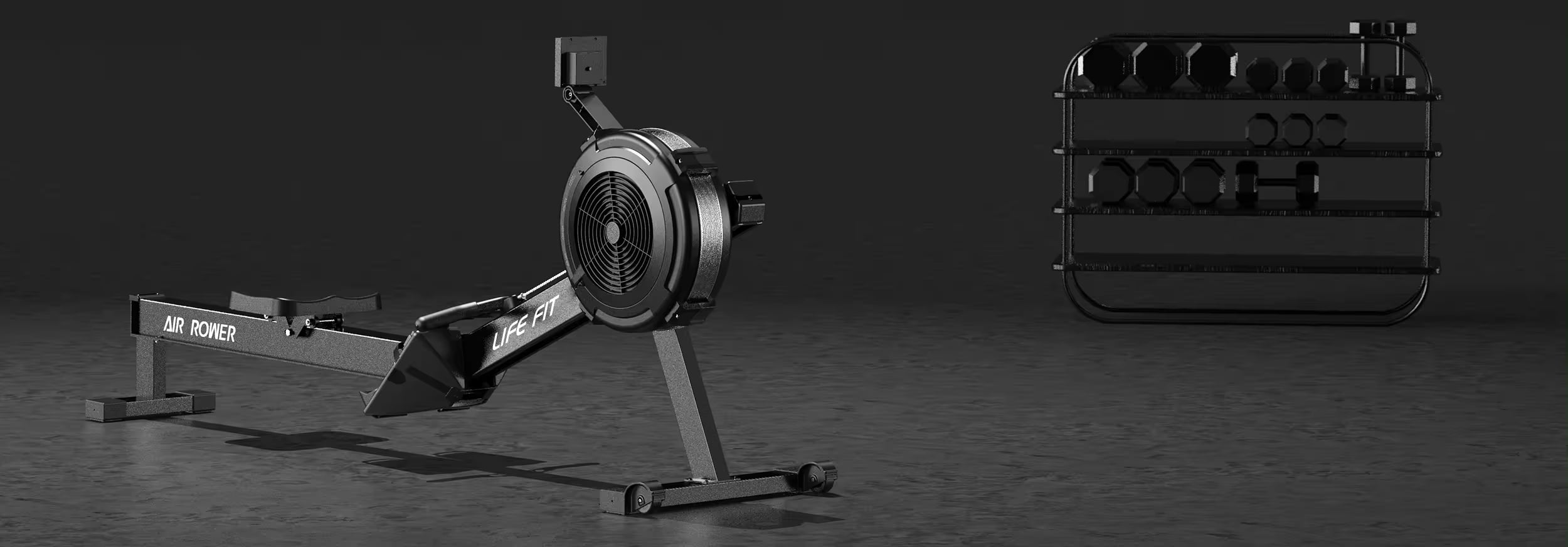 Air Rower LF-AR 3 showcasing its sleek design, ergonomic features, and hi-fi LCD monitor.