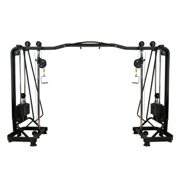This black gym equipment set includes two bars and a Cable Crossover, perfect for strength training and building muscle.
