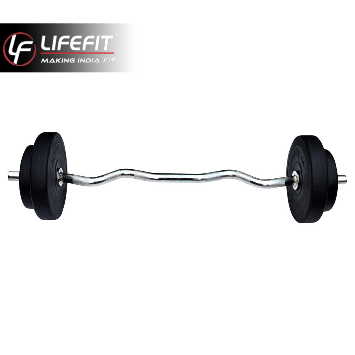 The Life Fit EZ Curl Bar is showcased, featuring the "Life fit" logo, making it an ideal choice for those seeking a quality weightlifting experience.