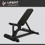 he LifeFit adjustable bench is pictured with the brand name prominently displayed. This basic yet versatile bench is perfect for any home gym setup.