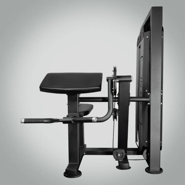 A front profile view of the LIFE FIT Impact Bicep Preacher Curl, showcasing its heavy-duty frame construction, the ergonomic curl handles, and the thick preacher pad.