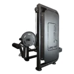 Angled side view of LIFE FIT Leg Curl and Extension Machine showing enclosed weight stack, pulley system, and sturdy steel frame.
