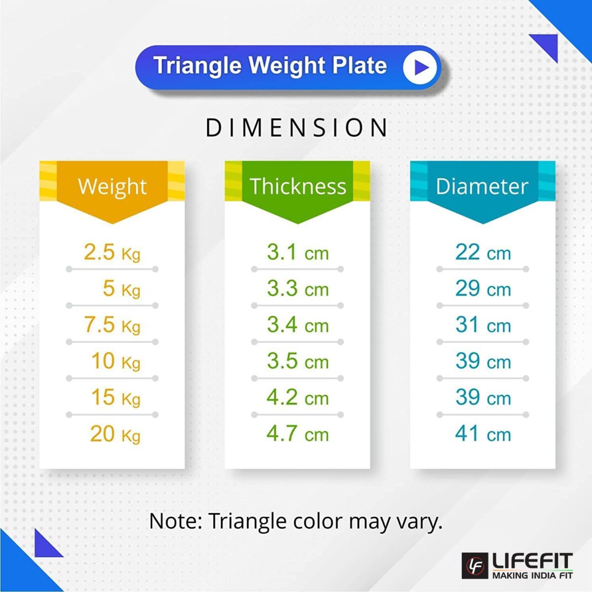 Triangle Olympic Weight Plates Diameter -50mm Dimension