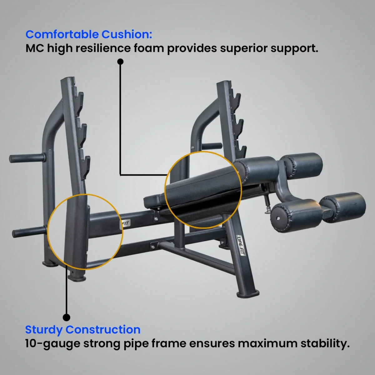 LIFE FIT Pro Series Olympic Decline Bench - Durable & Comfortable