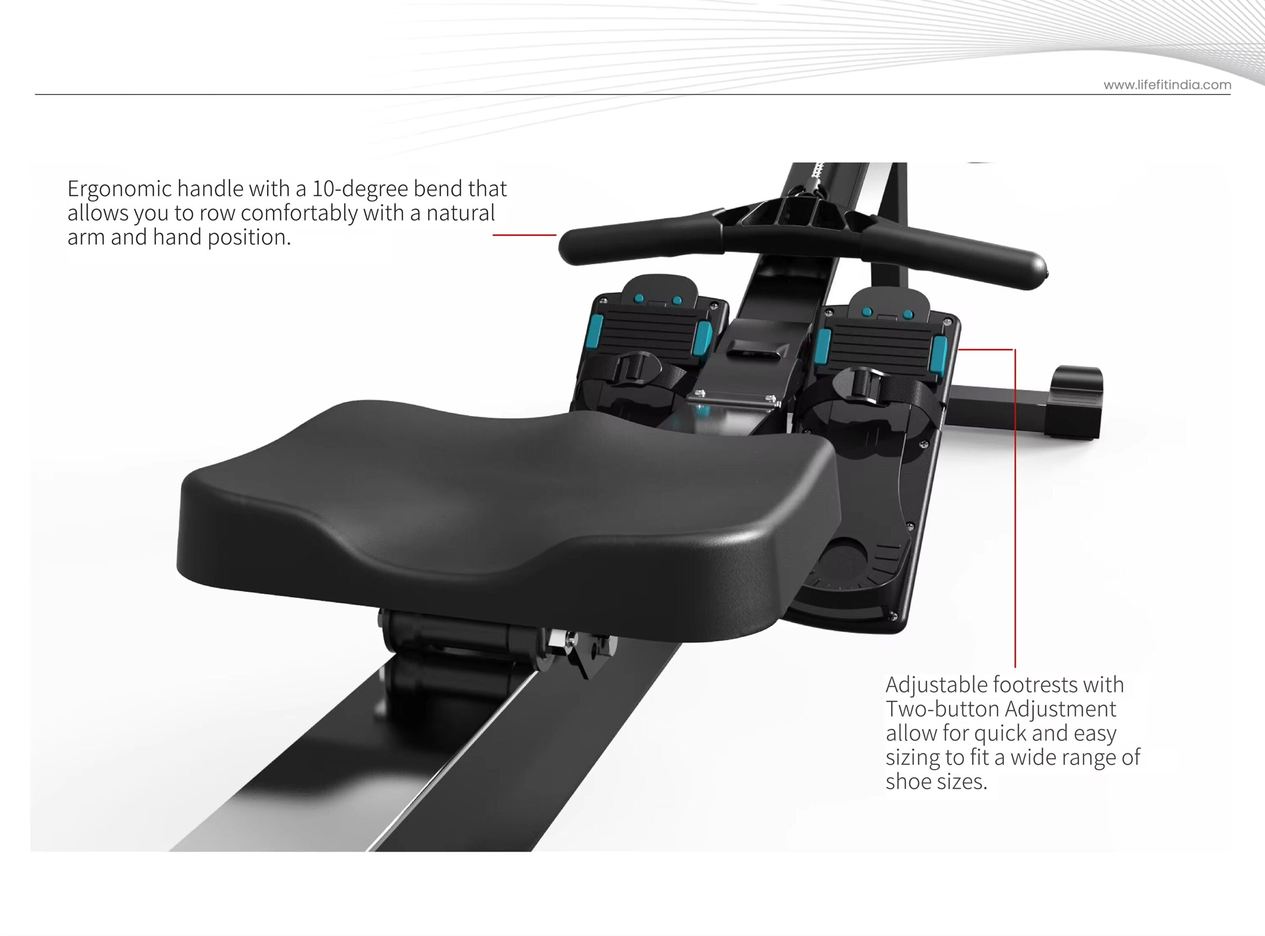 Close-up of the ergonomic seat cushion on Air Rower LF-AR 3, designed for comfort during workouts.