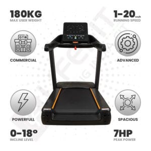LIFE FIT LF-9000: Advanced Commercial Treadmill - 180KG Capacity, 0-18 Incline, 7HP Peak Power
