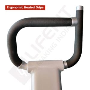 Ergonomic Neutral Grip Handles of the LIFE FIT Mid-Row Machine, showing the curved design and textured grip.
