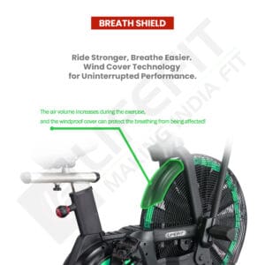 Breath Shield feature of LIFE FIT A100 Air Bike with Wind Cover Technology for uninterrupted and easier breathing during workouts.