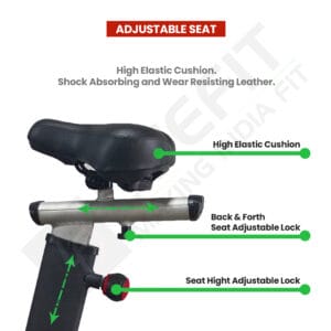 "Adjustable Air Bike Seat featuring High Elastic Cushion with Height and Front-to-Back Adjustment Locks.