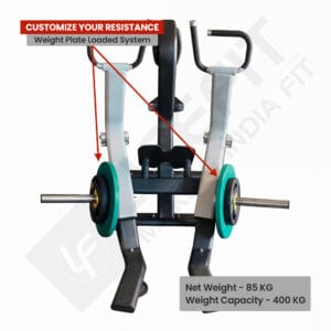 Life Fit M200 Mid Row with Weight Plate Loaded System with Customizable Resistance, 85 KG Net Weight, and 400 KG Capacity.