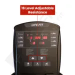 Close-up of the resistance adjustment controls on the LIFE FIT LF 117B Elliptical Trainer, featuring 32 levels of magnetic resistance.