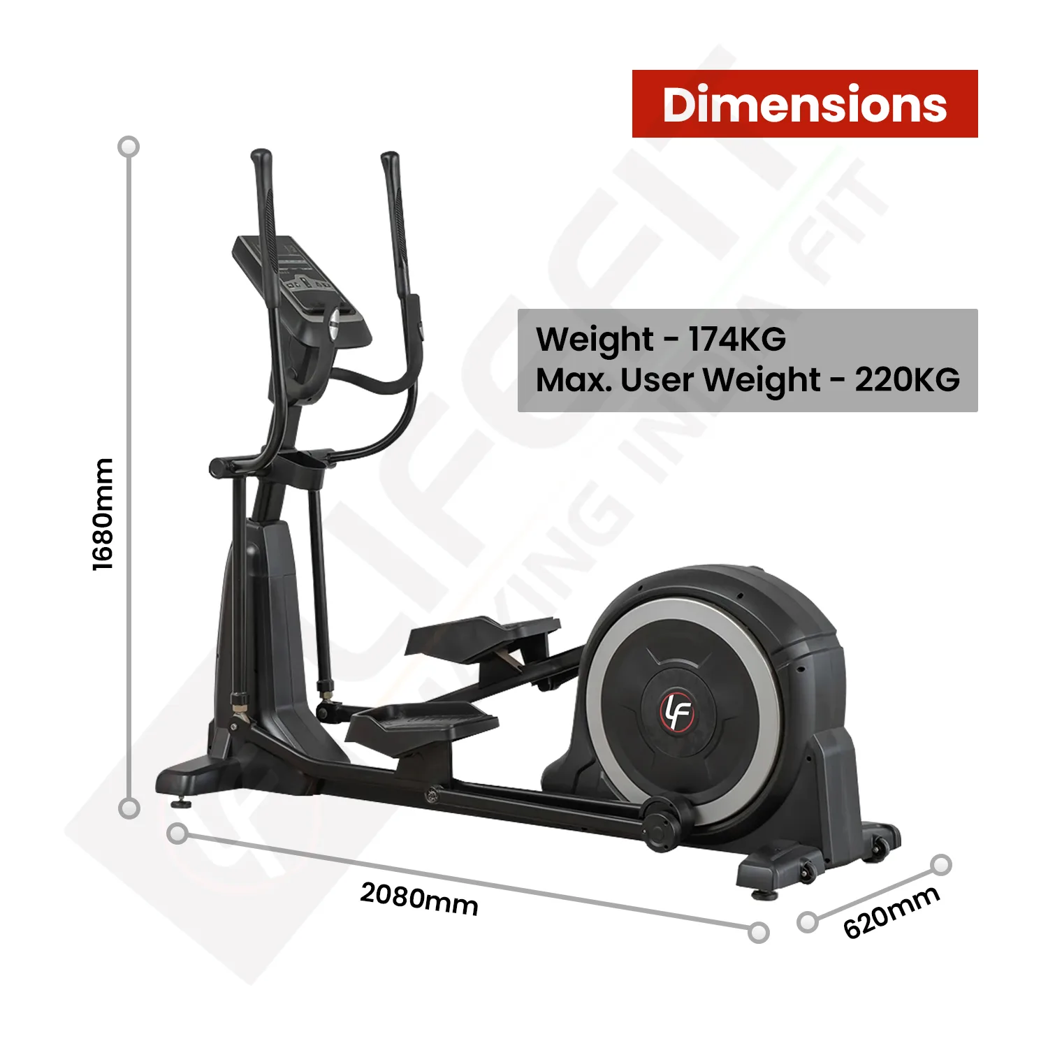 Compact yet sturdy LIFE FIT LF 117B Elliptical Trainer, showcasing its 17 kg flywheel and professional-grade build.