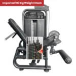 The imported 100 kg selectorized weight stack for the LIFE FIT M1 machine with a user selecting a weight with the red magnetic pin.