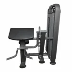Front-side view of the Life Fit M1 preacher curl machine, focusing on the ergonomic angle of the large arm pad.