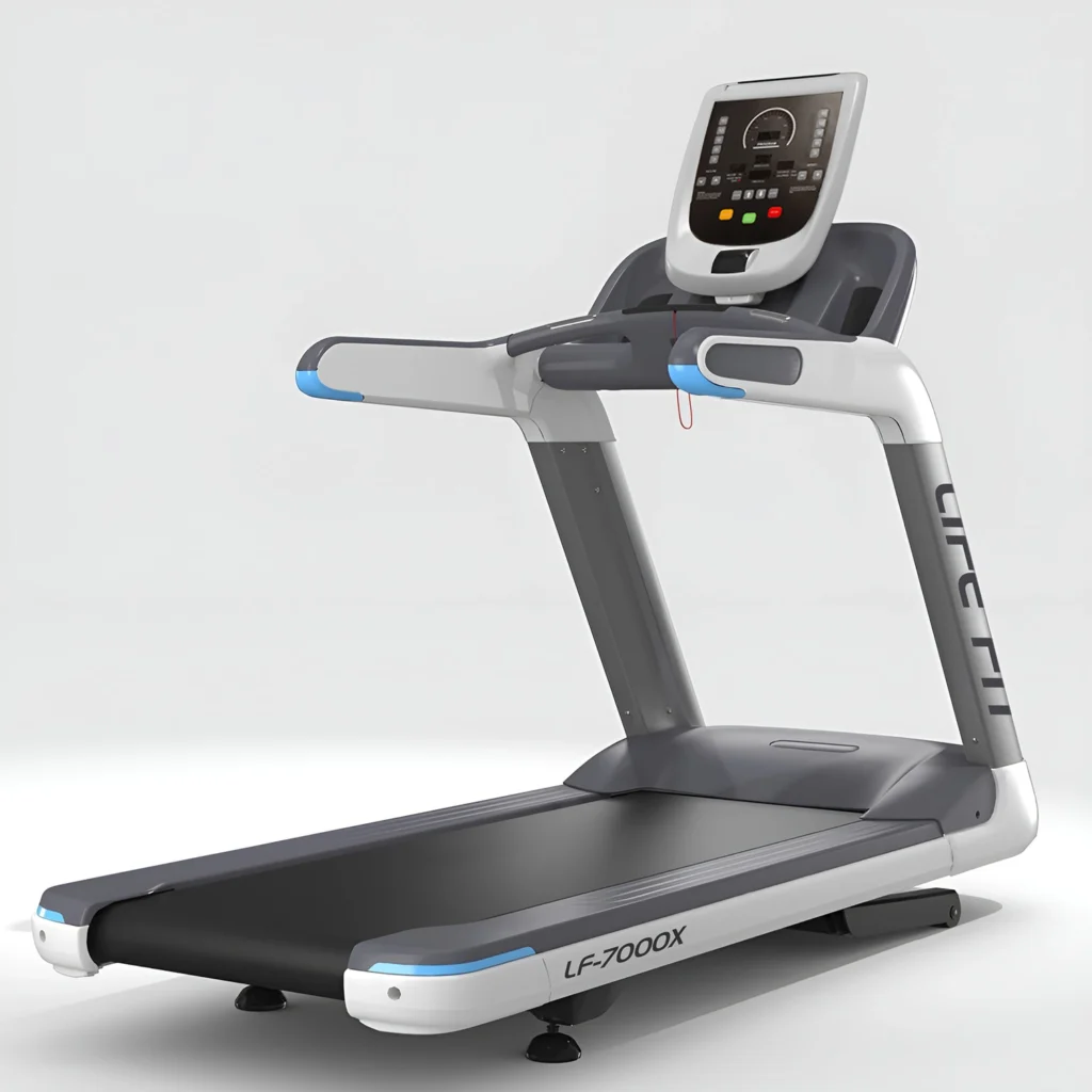 Life Fit LF-7000X commercial-grade treadmill shown from a three-quarter angle against a white background, highlighting its professional design and large LED display.