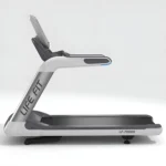 A side profile view of the Life Fit LF-7000X commercial treadmill, displaying its sleek frame, the 'LIFE FIT' branding on the upright arm, and the console set at a slight angle.