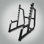 LIFE FIT LF-S7 Squat Rack – Angled Rear View Highlighting Barbell Hooks and Sturdy Steel Frame.