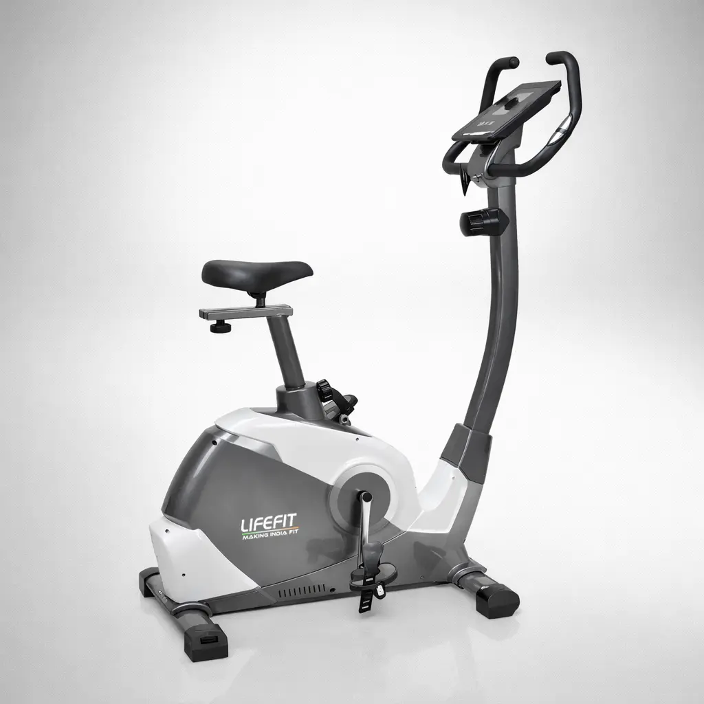 LIFE FIT upright exercise bike for cardio workouts at home or gym.