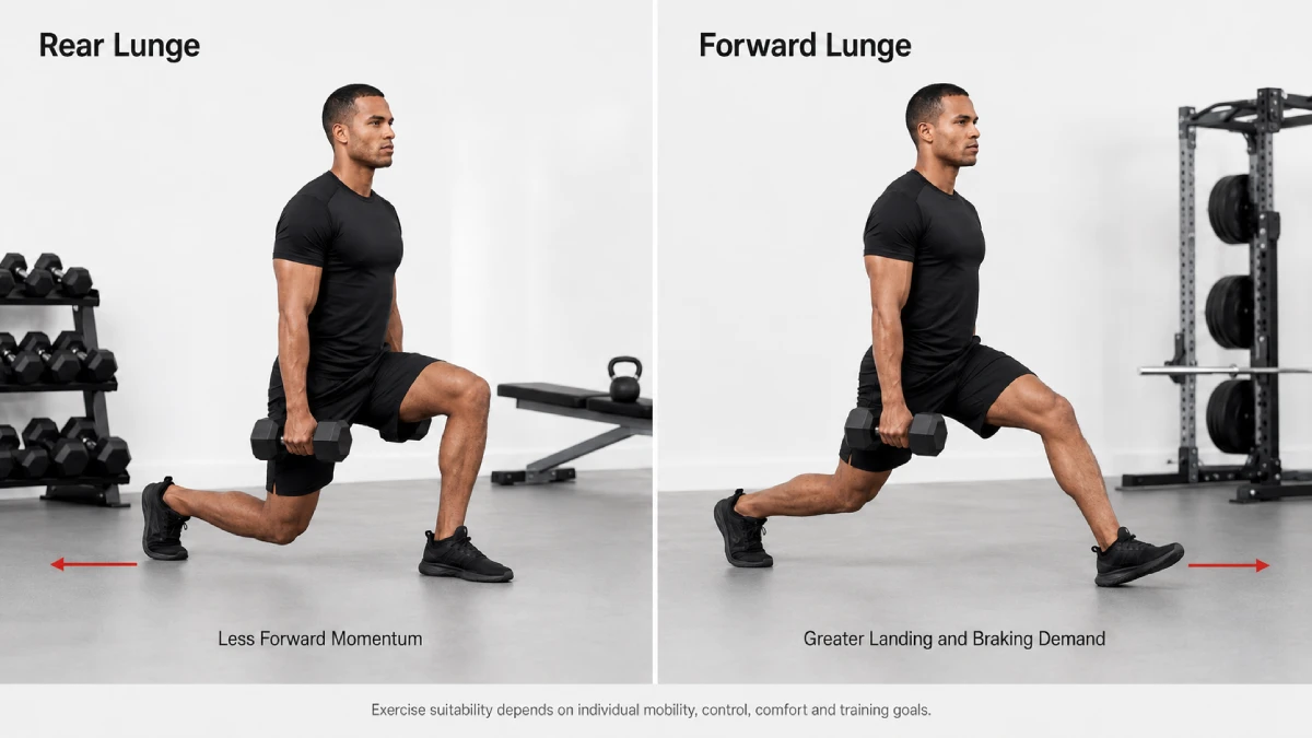 Dumbbell rear lunge compared with a dumbbell forward lunge