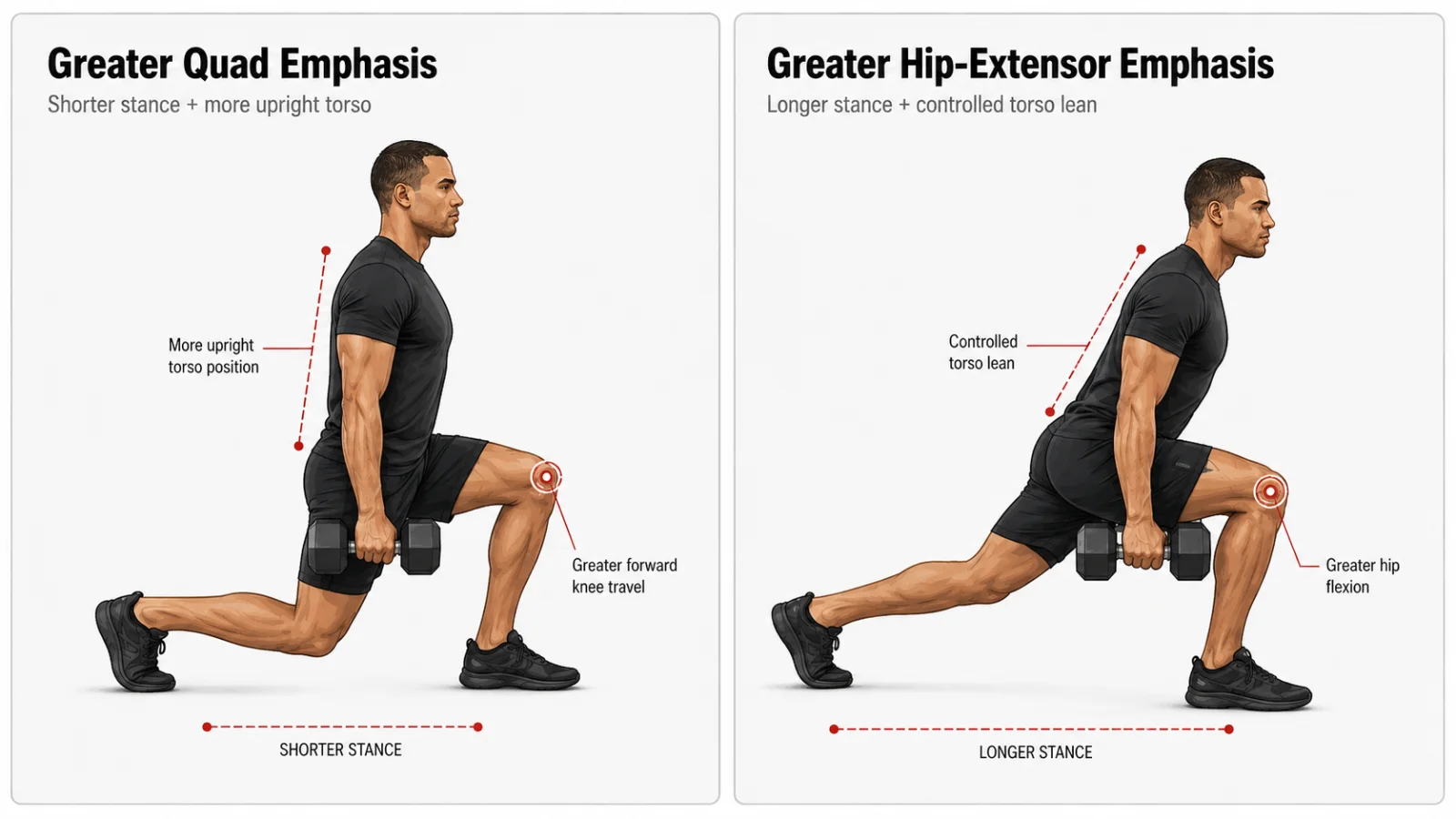 Comparison of shorter quad-biased and longer hip-biased dumbbell split squat stances