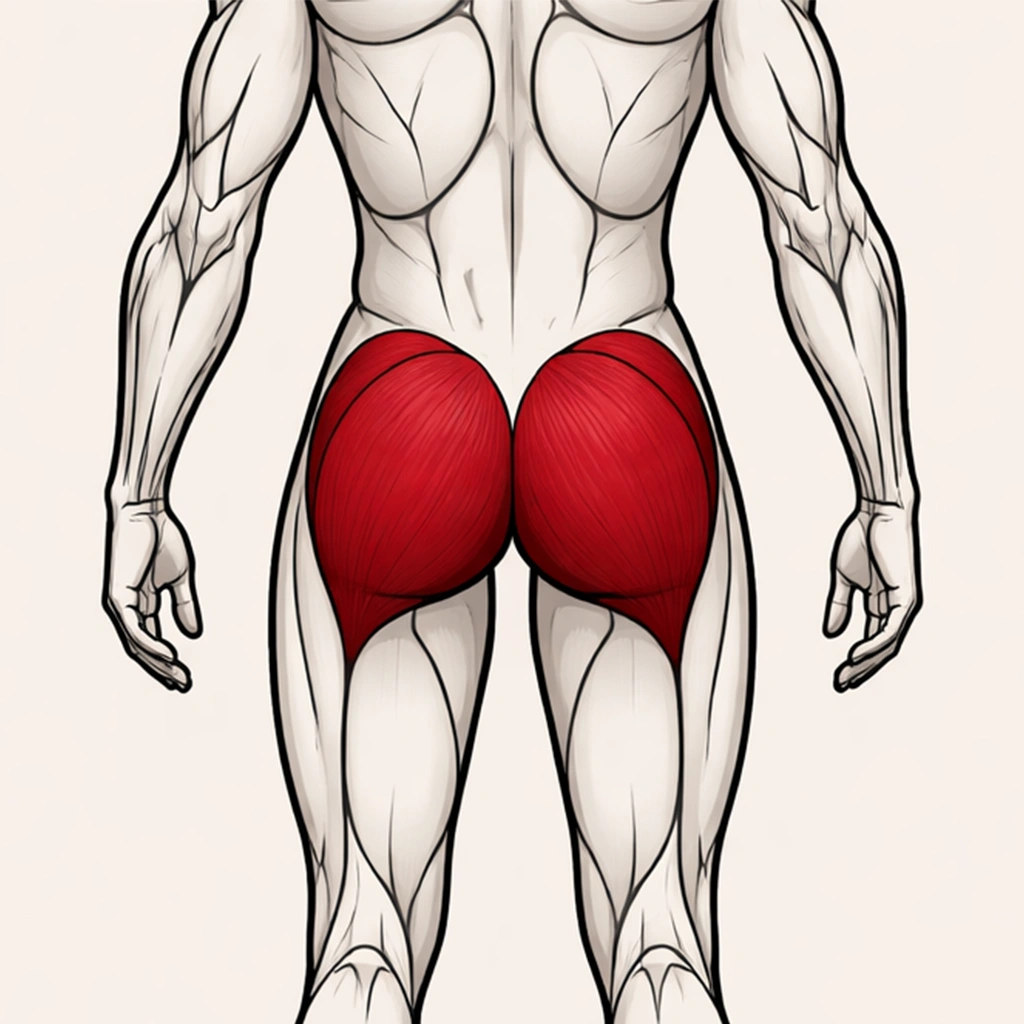 Glute exercises illustration with highlighted glute muscles