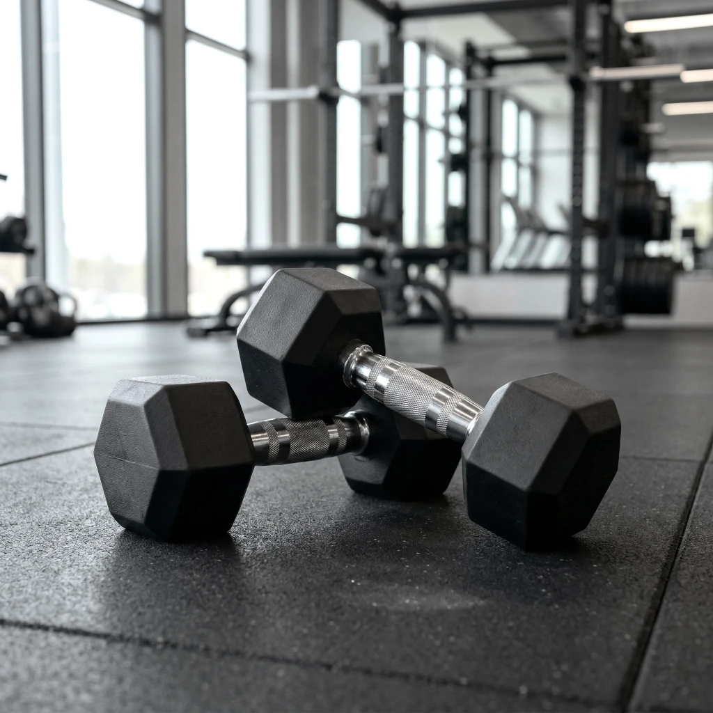LIFE FIT dumbbells for strength training in commercial gyms. Free weight fitness equipment.