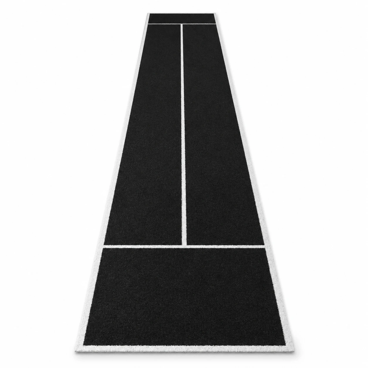 Black and white marked sled track training turf for hybrid and functional gym workouts