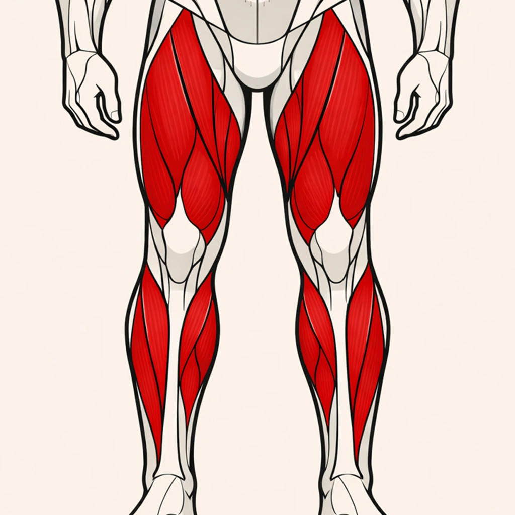 Leg exercises category illustration highlighting the quadriceps and lower leg muscles