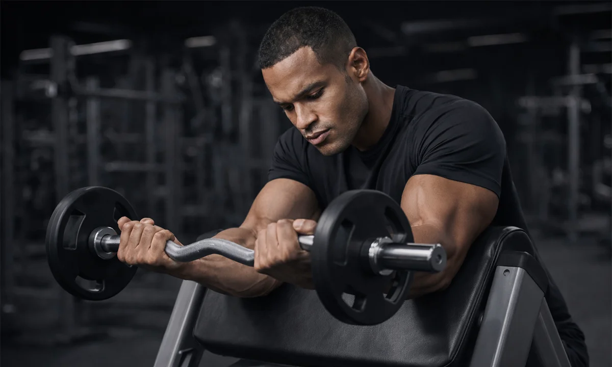 LIFE FIT preacher curl machine for effective biceps growth and proper form.